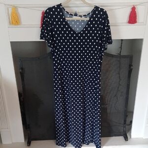 Susan Graver Navy and White Polka Dot Midi Dress Size MP